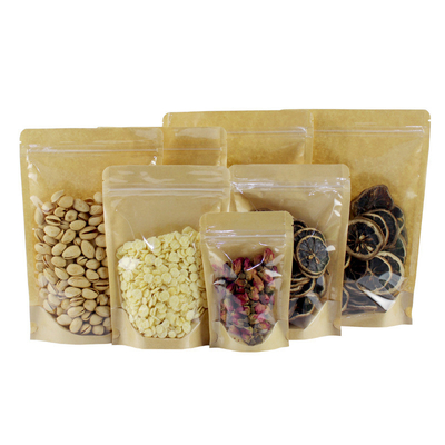 خرید کاغذ بازیافتی بیوتراژ قابل ایستادن کیسه های شفاف پنجره قهوه ای با زیپ online manufacture